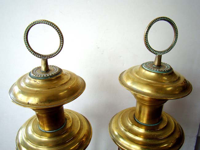 A fine pair of antique Hexagonal brass candle lanterns with etched glass panels circa 1880 — image 3